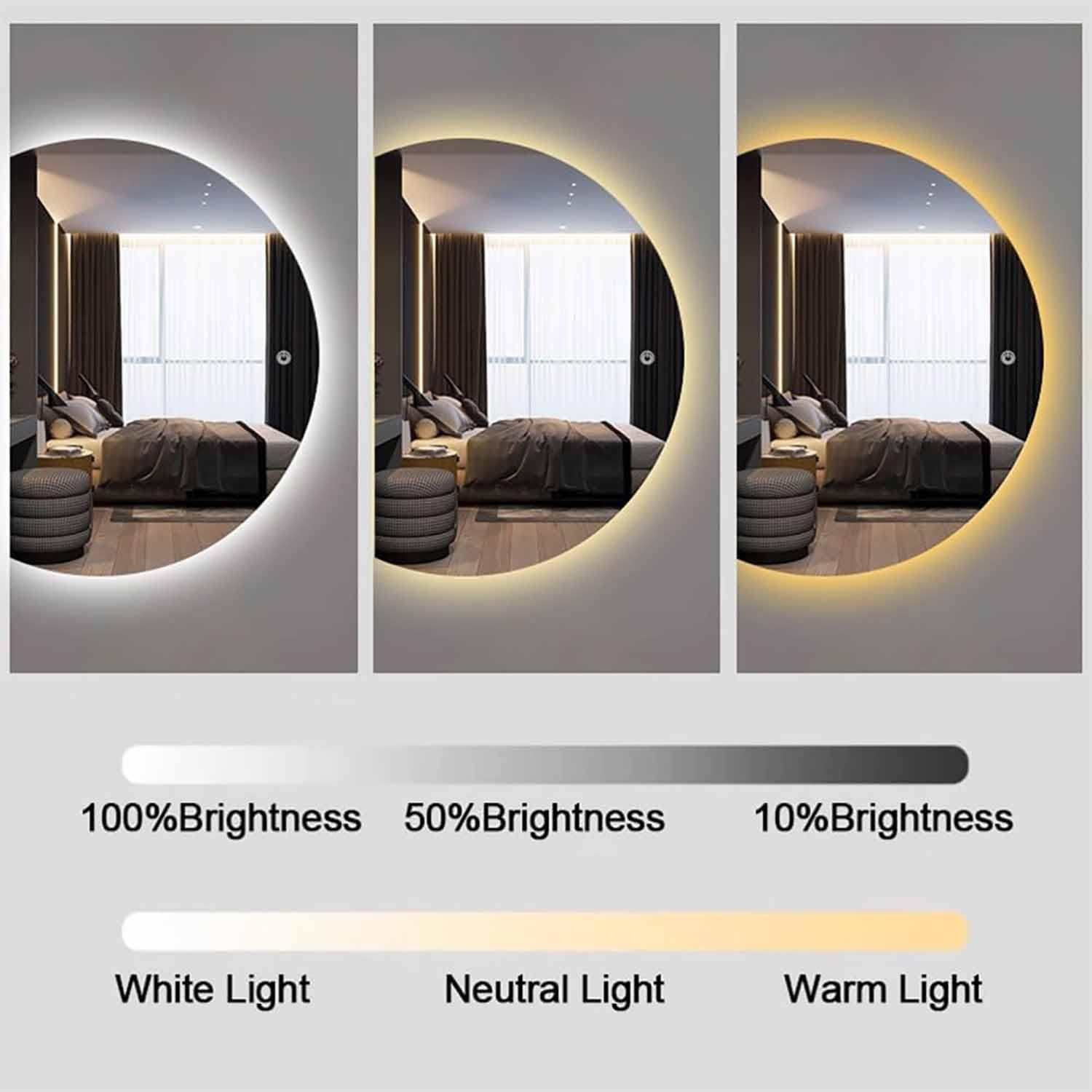 Miroir de salle de bain à DEL à intensité variable avec contrôle tactile antibuée et contrôle tactile moderne, éclairage réglable pour une commodité ultime