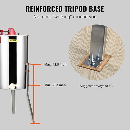 Miniatura 32 de VEVOR Extractor de miel, extracción manual de apicultura de acero inoxidable de 2/4 marcos, tambor giratorio de panal con tapa transparente,