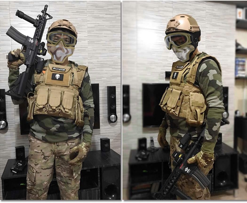 Outgeek Airsoft Half Face Mask Steel Mesh and Goggles Set for Halloween and Xmas (Khaki Set) 1 : Sports & Outdoors