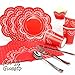 Produktbild Luxcathy 12 Gäste serviert rot Einweg Deckchen Spitze Party Geschirr Pack für Geburtstag und Feiern - Teller, Tassen, Kuchen Wrapper, Servietten und Silberbesteck (rot) (Red)
