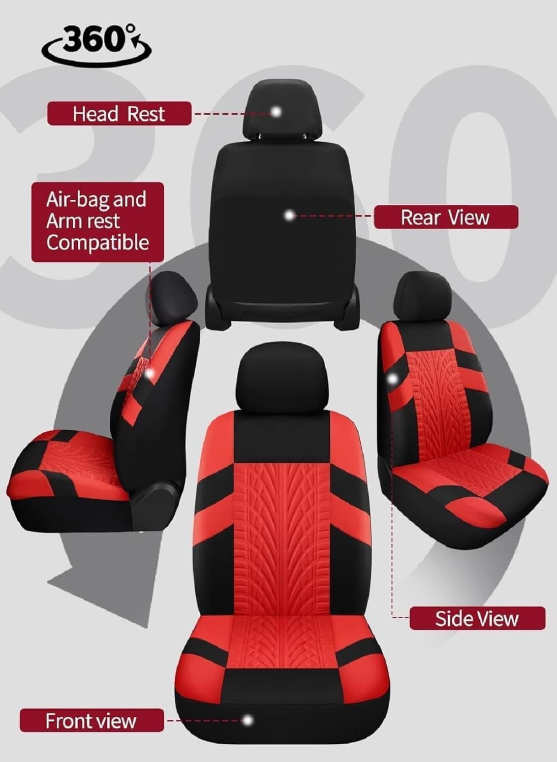 Housse Siege Voiture pour Fiat Panda/Grande Panda/Panda Hybrid, Avant Arrière Coussins Couvre Respirant Antidérapant Protecteurs Interieu Accessoire,D Red
