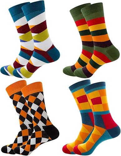 Calcetines de vestir divertidos para hombre, calcetines coloridos y divertidos, calcetines con patrón novedoso loco, calcetines de cuello redondo