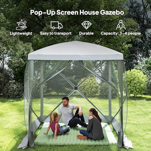 Outsunny 7 x 7ft Pop-Up Screen House Gazebo Camping Outdoor Instant Setup Tent Fits 3-4 People 210D Material w/Carry Bag & Ground Stakes image 6