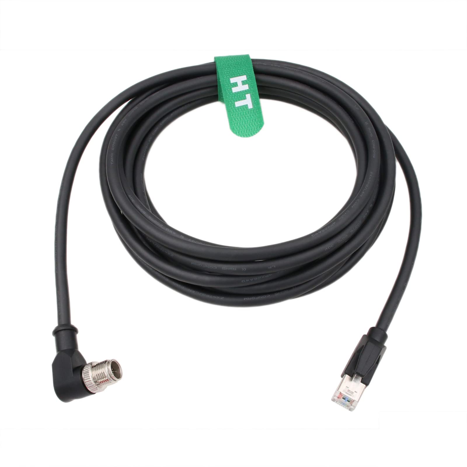 HangTon Cable Ethernet para sensor Cognex Basler, ángulo recto, M12, 8 pines, codificado en X, RJ45, CAT 6A, Gigabit, datos de red de alta velocidad, escudo flexible de 10 m