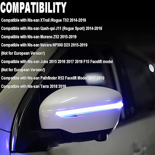 Vista 10 de Conjunto de 2 luces intermitentes dinámicas y secuenciales LED intermitentes compatibles con Nis-san X-Trail T32 Ro-gue Qash-qai J11 Mu-rano Z52