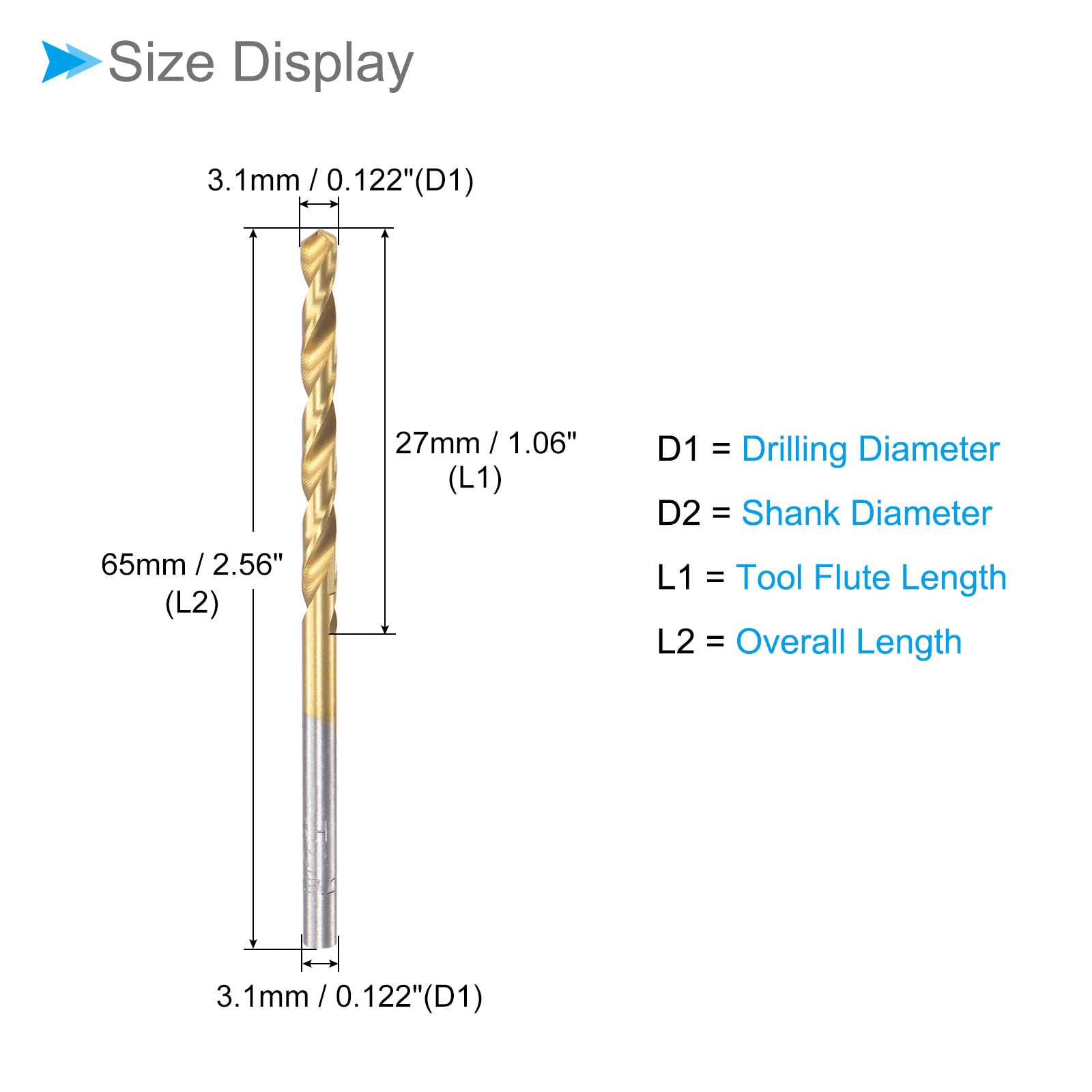 Punte Da Trapano A Torsione In Acciaio Rapido HSS M2 - Rivestimento Titanio, Diametro 3.4mm, 2 Pezzi - Foto 5