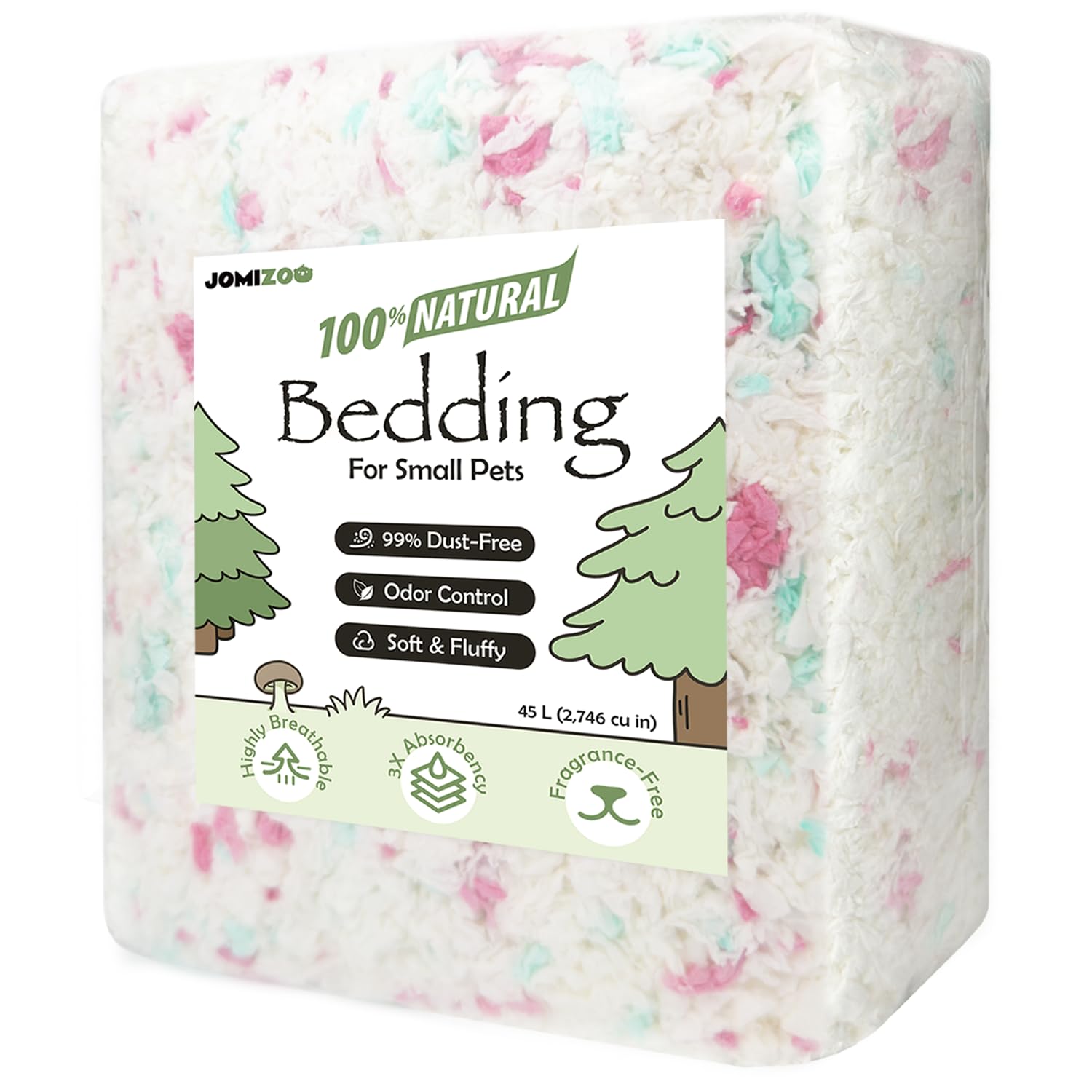 JOMIZOO Natural Paper Bedding for Small Pets, 99% Dust-Free, Soft, Fluffy and Absorbent, for Hamsters, Gerbils, Mice, Rats and Guinea Pigs, Rose Sky, 45L