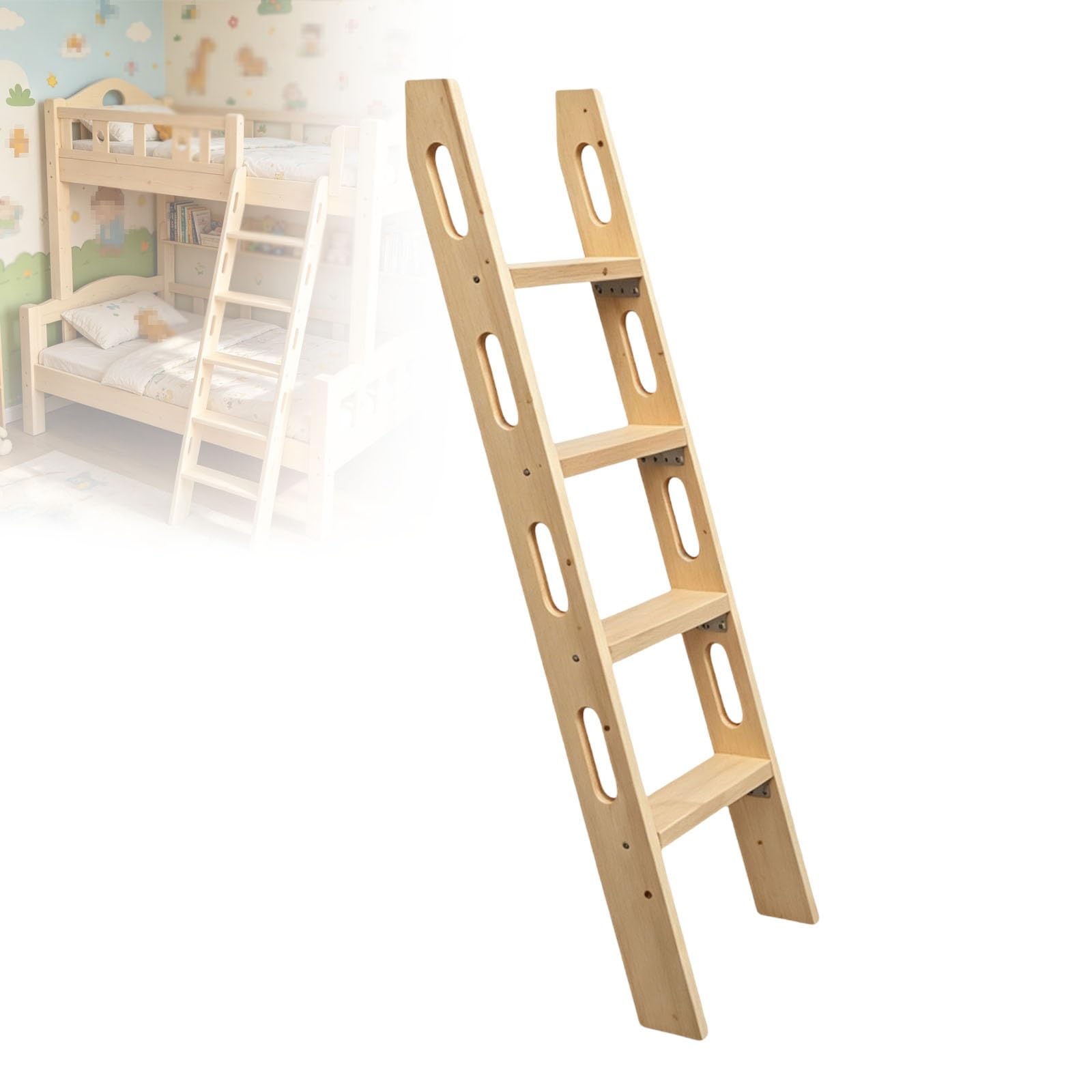 Escalera para litera, Capacidad de 330 Libras, Escalera compacta para Autocaravana con barandillas Laterales de Seguridad caladas(1.45m)