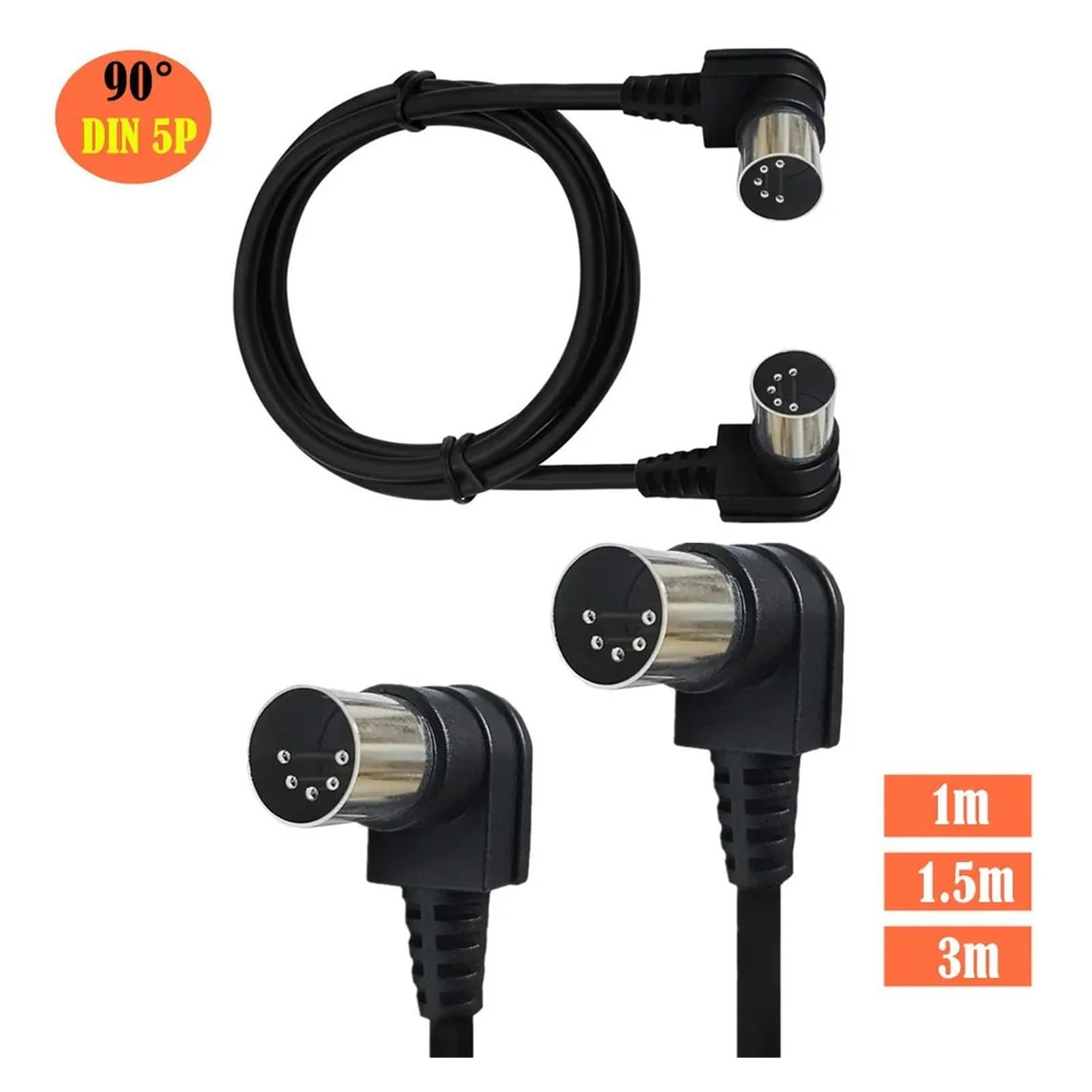 Cavo MIDI DIN Da 90 Gradi Da 5 Pin Maschio A Maschio Cavo Di Prolunga Audio DIN Da 5 Pin Maschio 0,5 M 1 M 1,5 M 3 M 5 M(DIN 5pin Male-Male,5M)