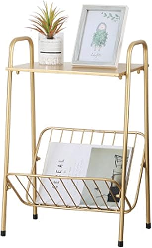 Mesa auxiliar auxiliar de metal, moderna mesa auxiliar de 2 niveles con bandeja rectangular, mesa decorativa pequeña, almacenamiento portátil para