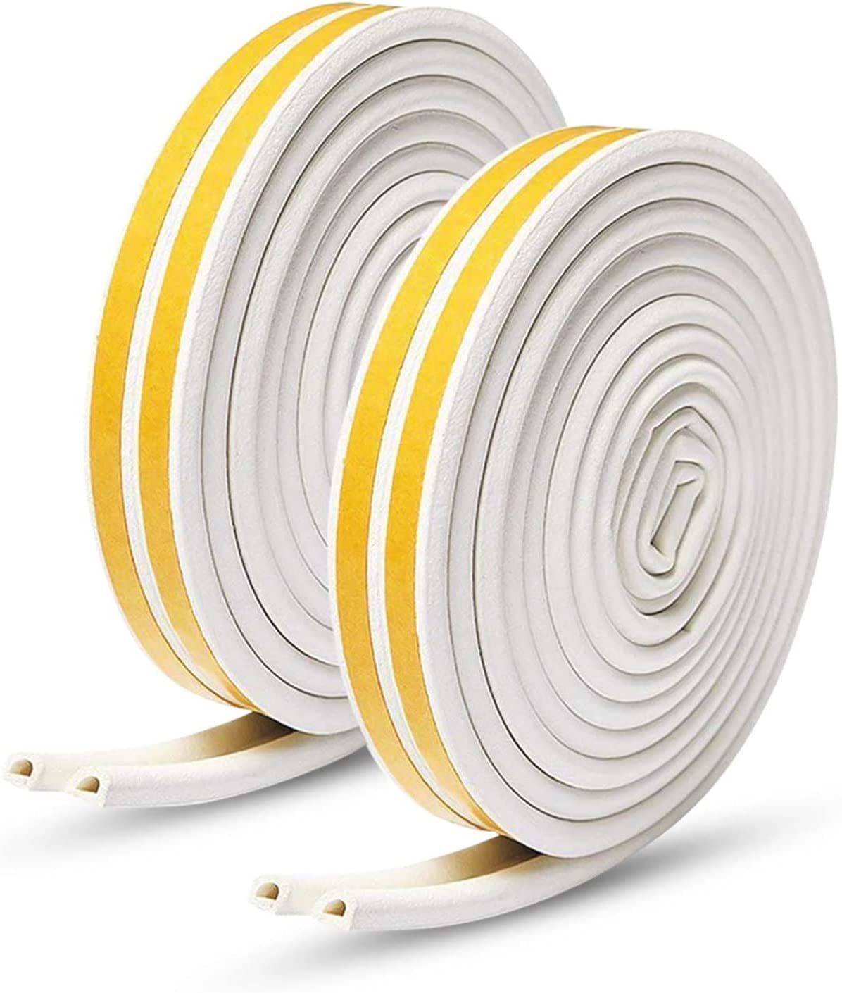 20m Self-Adhesive Foam Seal Strip for Doors and Windows, D-shaped Door Weather Stripping, Insulation Soundproof Seal Strip, 33ft (10m) Per Roll x 2, White