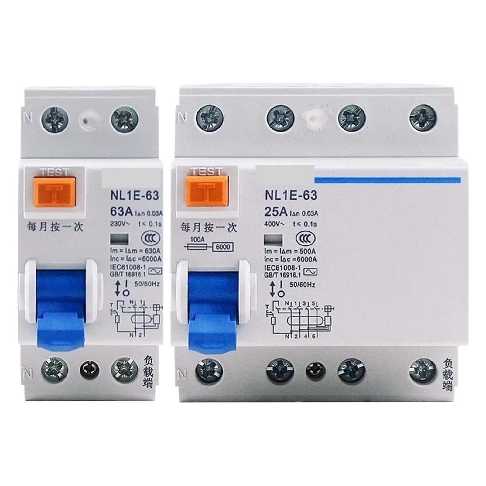 Elektroniczny wyłącznik różnicowoprądowy NL1E-63 30MA 1P+N 2P 4P 25A 40A 63A (4P, 40A) 1 szt