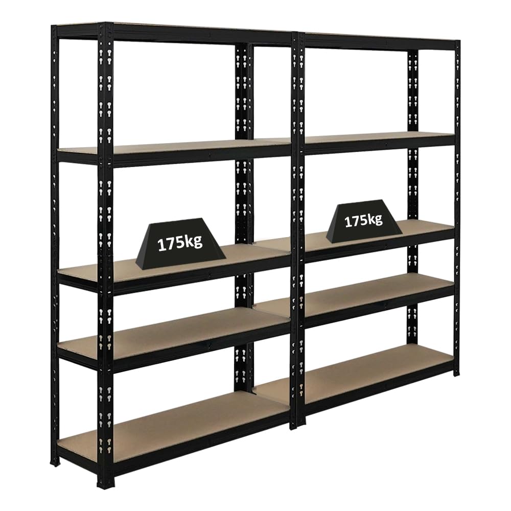 PROREGAL Mega Deal | 2x Scaffale per carichi pesanti APOLLO | AxLxP 150x90x30cm | Portata per ripiano 175kg | Nero