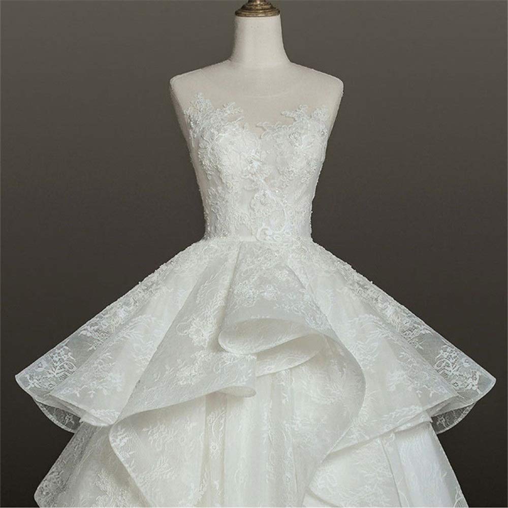 Femmes Fleurs Dentelle Appliques Volants Balayage Robe de Mariée Robe de Mariée Dos Nu Robe de Mariée Dentelle Robe de Mariée, Ivoire, XXL