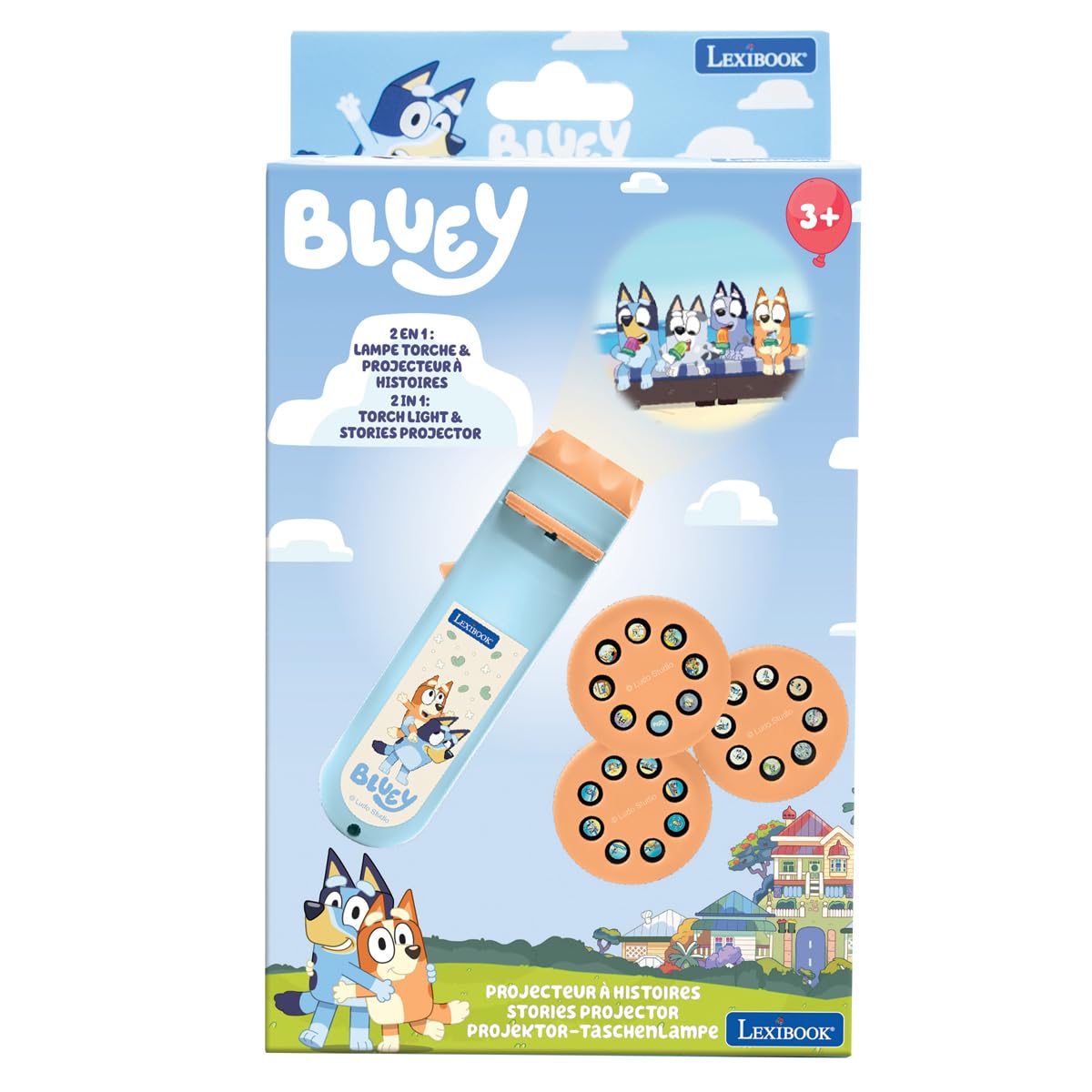 Lexibook, Bluey, Projektor do opowieści i latarka Bluey, Niebiesko-żółty, LTC050BY