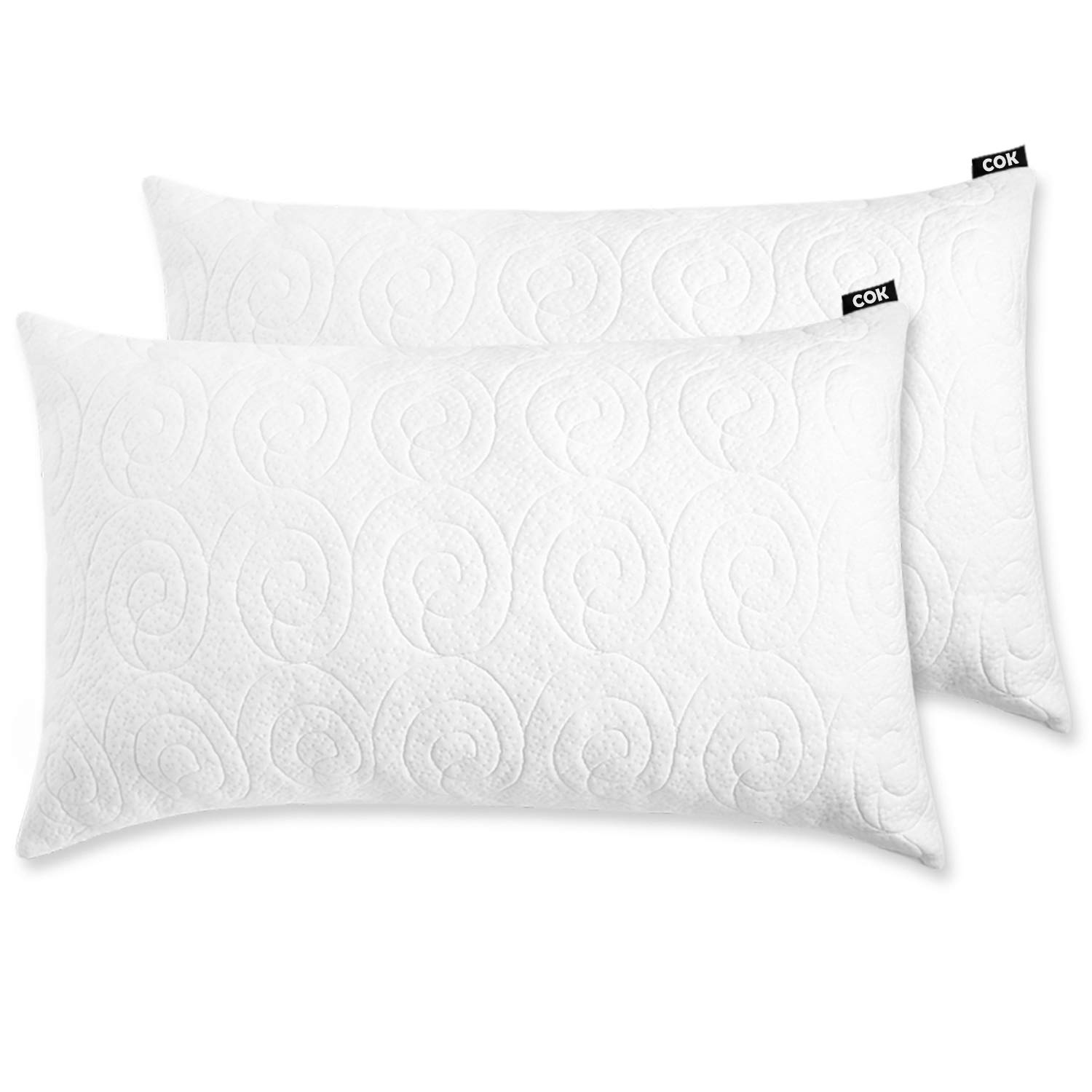 Cok Shredded Memory Foam Pillow, Adjustable Loft Bed Pillows for Sleeping, Support for Back, Stomach and Side Sleepers, Washable Removable Cooling Bamboo Derived Rayon Cover (2 Pack, King)