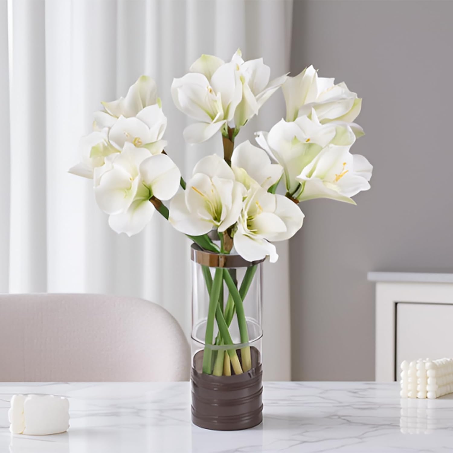 2Pcs 23.6" Artificial Amaryllis Flowers White Real Touch Faux Amaryllis Stems Fake Silk Naked Lady Flowers Faux Belladonna Lily for Home Halloween Christmas Party Hotel Decoration Wedding Bouquet - Image 3