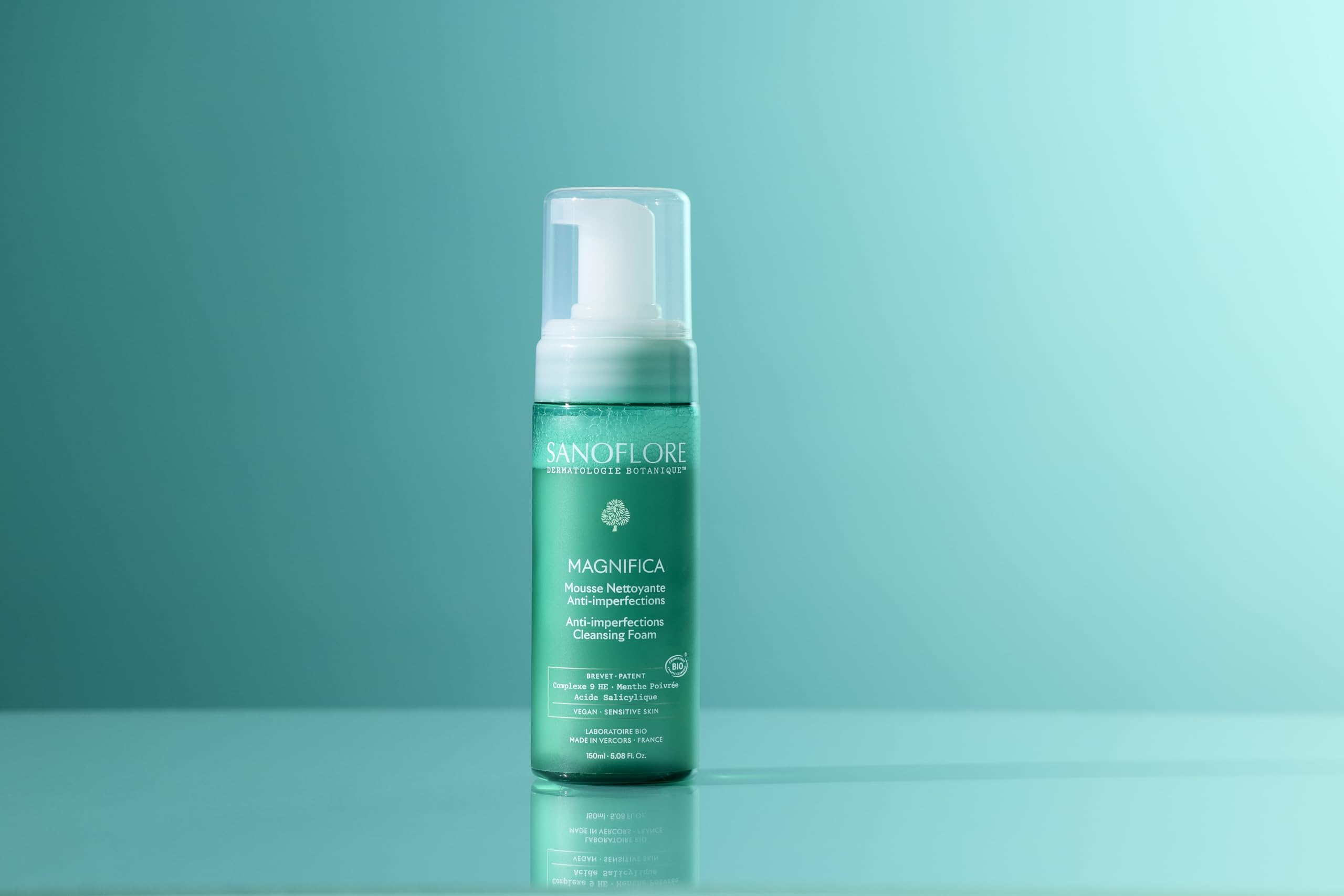 Sanoflore Magnifica Reinigungsschaum gegen Unreinheiten Bio – Gesicht für Mischhaut bis fettige Haut, 2 x 150 ml
