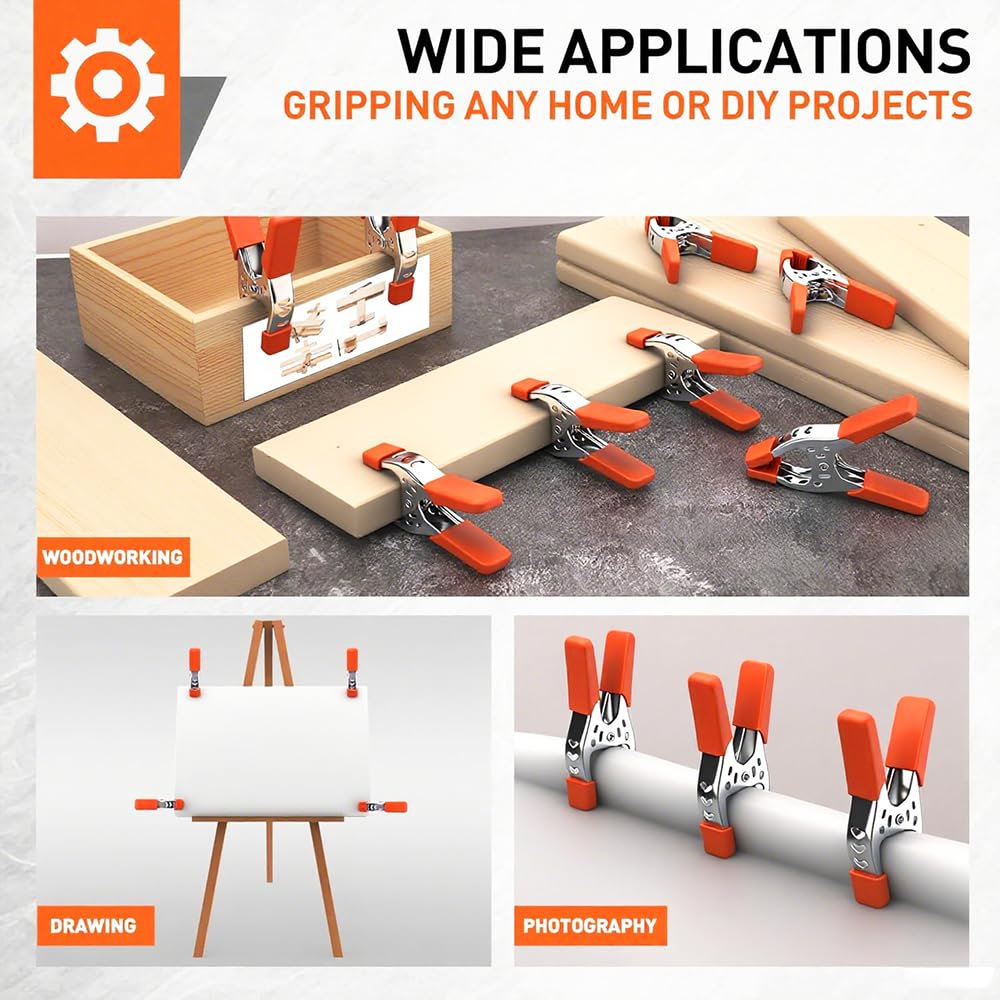 HORUSDY 8-Piece 4" inch Spring Clamp, Heavy Duty Spring Metal Spring Clamps, 1.5"-inch Jaw opening