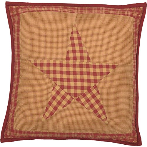 VHC Brands Ninepatch Star Cotton Primitive Bedding Hand Quilted Patchwork Square 16×16 Filled Pillow 16 x 16 Burgundy Red