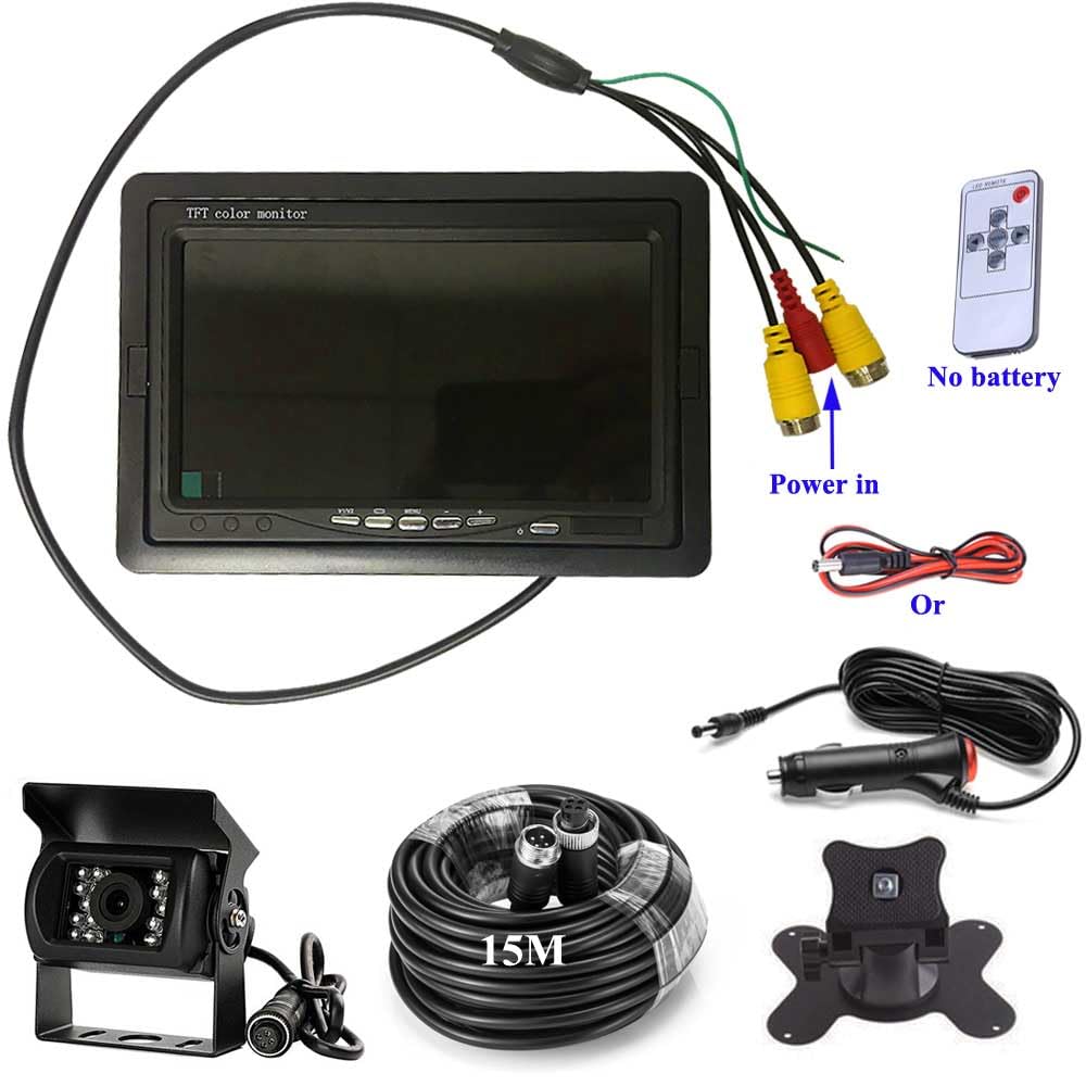 Kit de caméra de recul HD 4 broches IP68 étanche vision nocturne Caméra de recul LCD 7" pour camionnettes, camping-cars, camionnettes, caravanes, remorques, boîte à chevaux