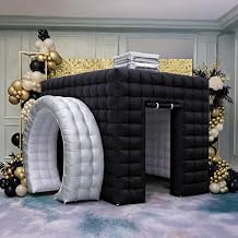 11.5X11X9.2FT Black Inflatable Photo Booth Enclosure with LED Lights, Portable Blow Up Photo Booth Tent for Parties, Weddings, Events, Indoor Outdoor Use, Easy Setup with Air Blower Included