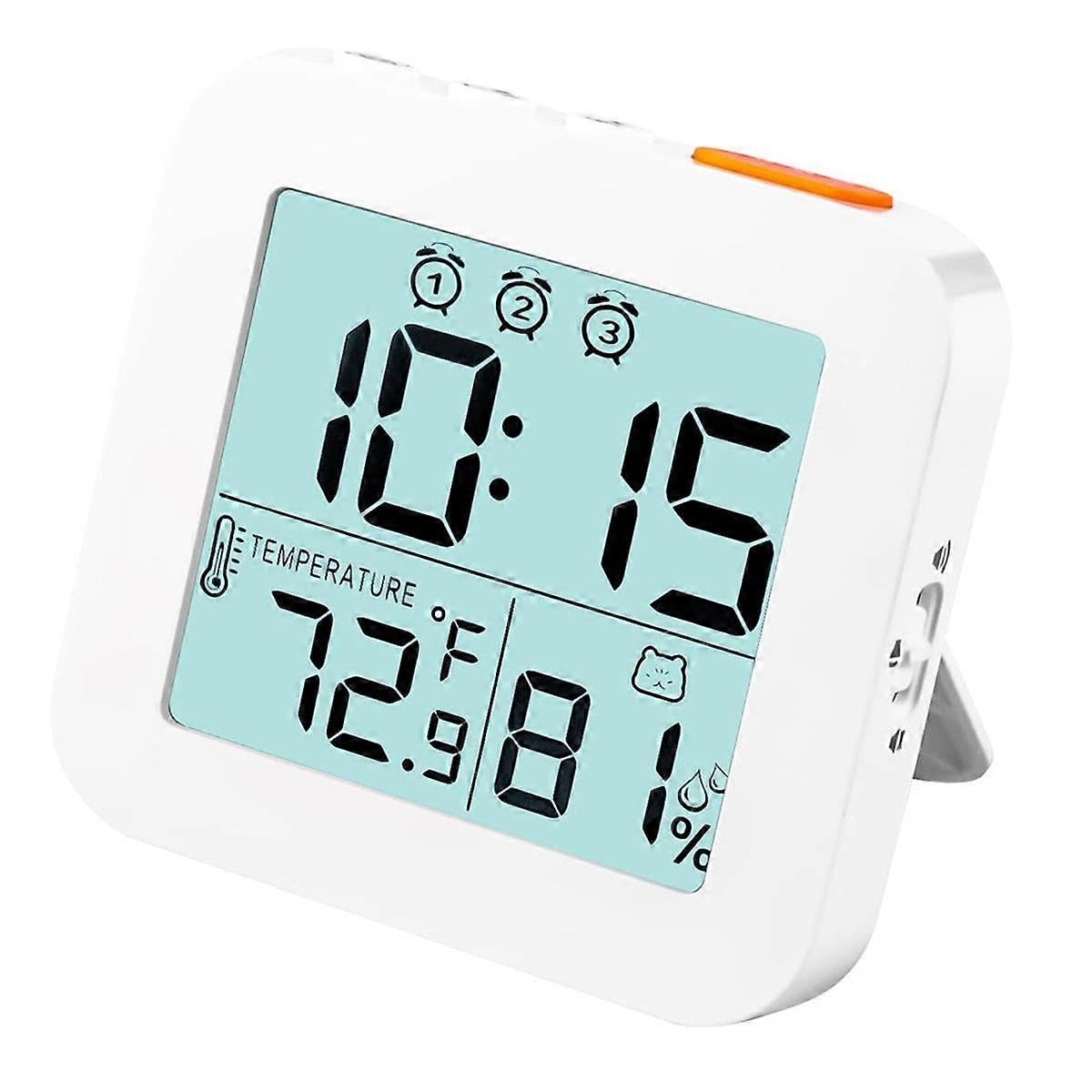 JOYHAPPST Digital Alarm Clock, Light Travel Clock, Battery Operated Desk Clock with Temperature, Portable Clock White