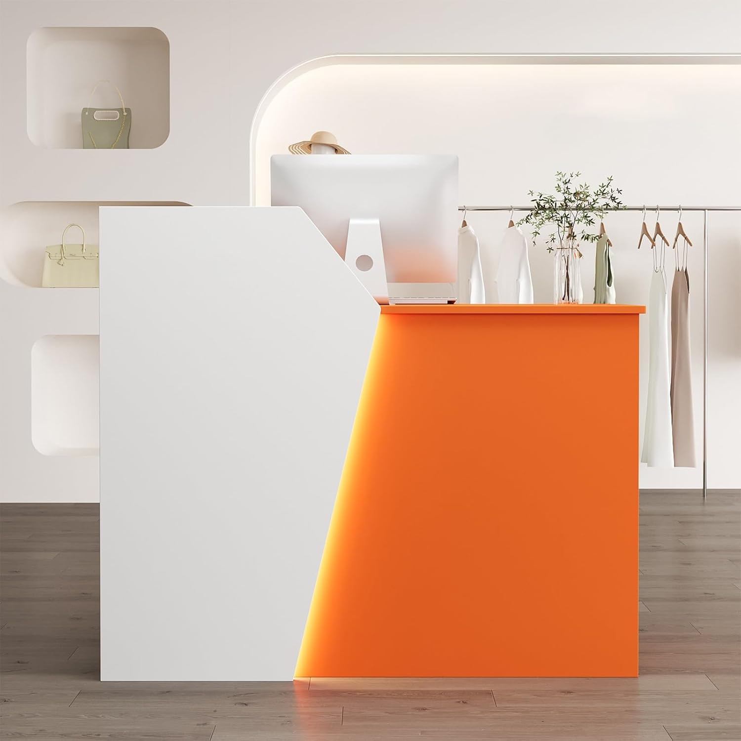 Scrivania modulare a LED per reception con cassetti chiudibili - Esclusivo contatore registratore di cassa da 80 cm per negozi e aree di ricevimento - Design elegante e caratteristiche funzionali
