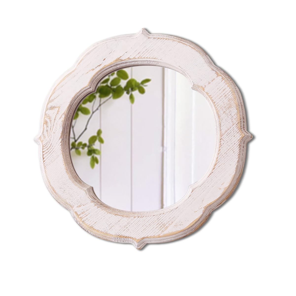 LOSOUR Modern Farmhouse Wall Decor Mirror, Wall Mirrors Decorative, Hanging Distressed White Vintage Small Wall Mirror Decor for Living Room, Bedroom, Bathroom, Kitchen Room, Hallway (1, Round)