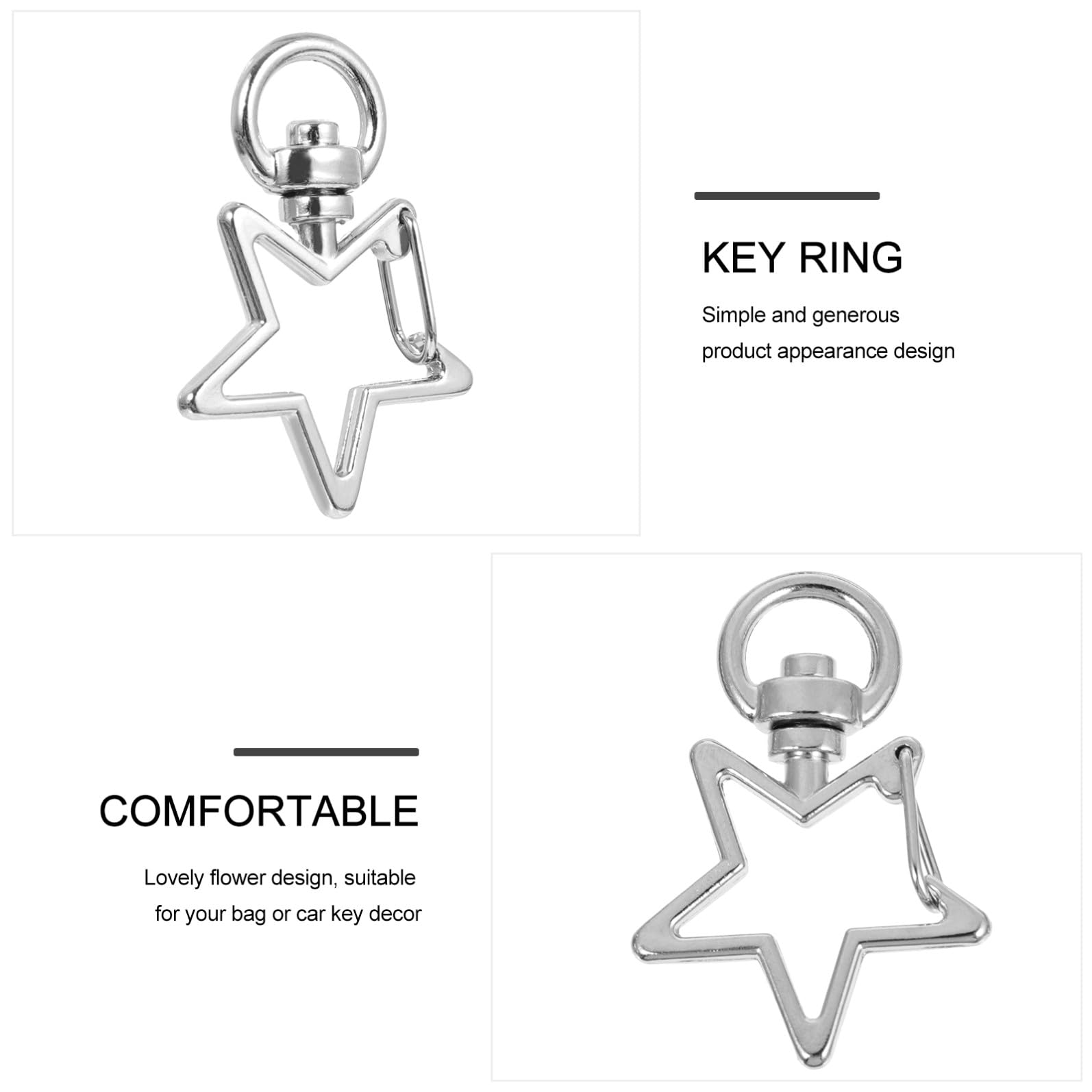 TEHAUX Mosquetones Con Forma De Estrella Plateados Para Llaveros, 40 Piezas De Cierre De Langosta Metálico Giratorio 360° Para Manualidades y Bisutería, Accesorios Creativos Para Mochilas y Bolsos
