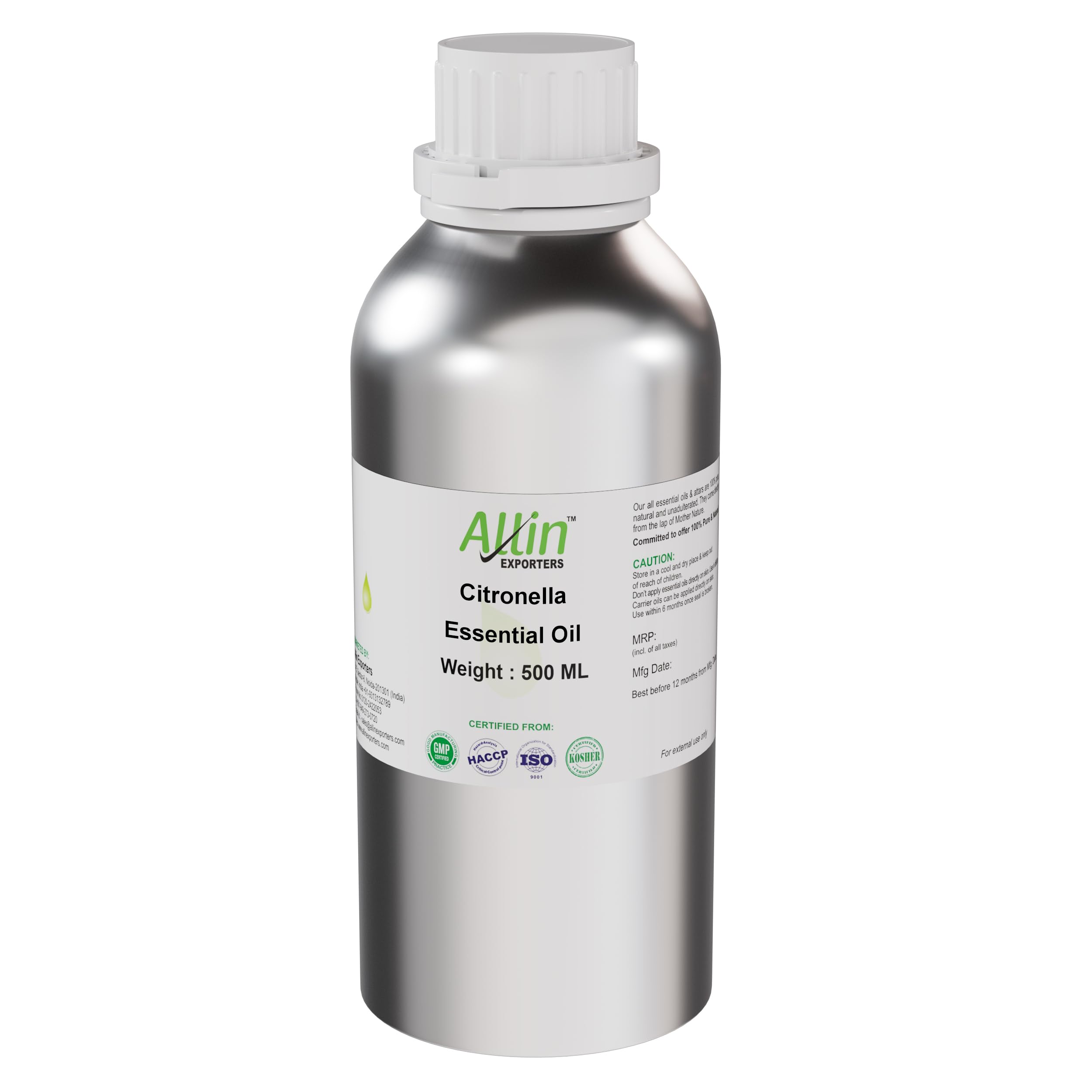 Allin Exporters Citronella Essential Oil Undiluted & Pure Therapeutic Grade Ideal For Hair & Skin, Diffuser & Refreshing Aroma (500ml) (B00WODY4LM) Amazon Price History, Amazon Price Tracker