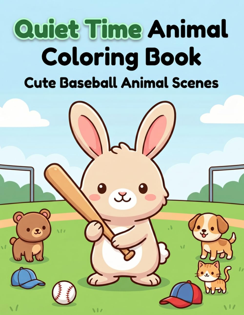 Quiet Time Animal Coloring Book: Cute Baseball Animal Scenes