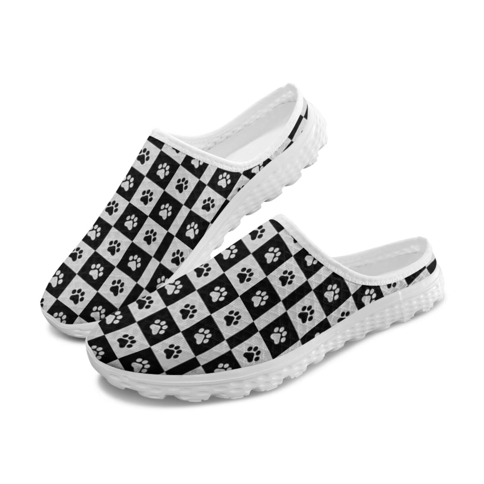 Binienty Checkerboard Print Mules & Clogs for Womens Slip-on Mesh Garden Shoes