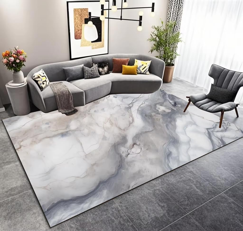 Tapis de salon en marbre chic et peluche douce pour intérieur raffiné