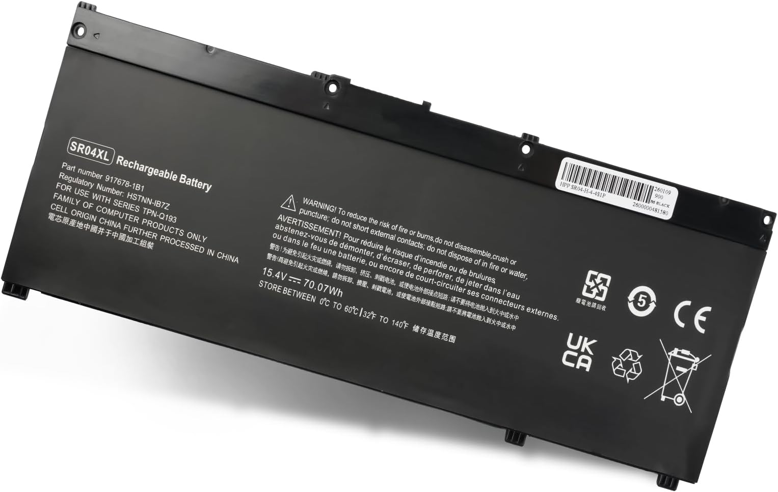 SR04XL 917724-855 Laptop Battery for HP Omen 15-CE0XX 15-DC0XX 15-CE018DX Pavilion 15-CB000 15-CE000 15-CB0XX 15-CX0XX Series 917678-1B1 917678-2B1 HSTNN-DB7W HSTNN-IB7Z 15.4V 70.07Wh