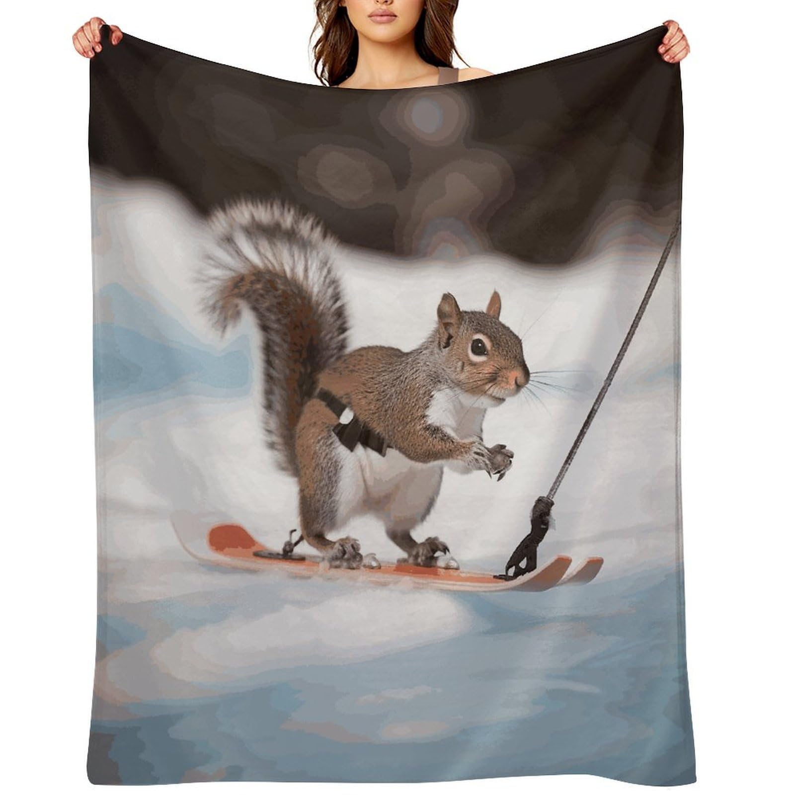Skiing Squirrel Blankets Soft Throw Blankets for Sofa Personalized Flannel Blanket Large Warm Bed Blanket Cozy Thick Bath Towel Bedspread for All-Season Home Decor Gift 40"x50"