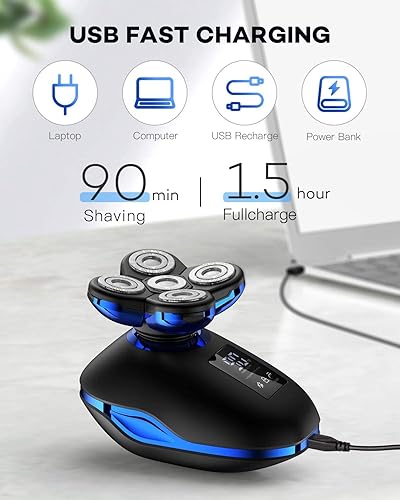 Miniatura 4 de Maquinilla de afeitar eléctrica para hombres, pantalla digital 5 en 1, afeitadora eléctrica húmeda y seca, máquina de afeitar calva, recortadora de