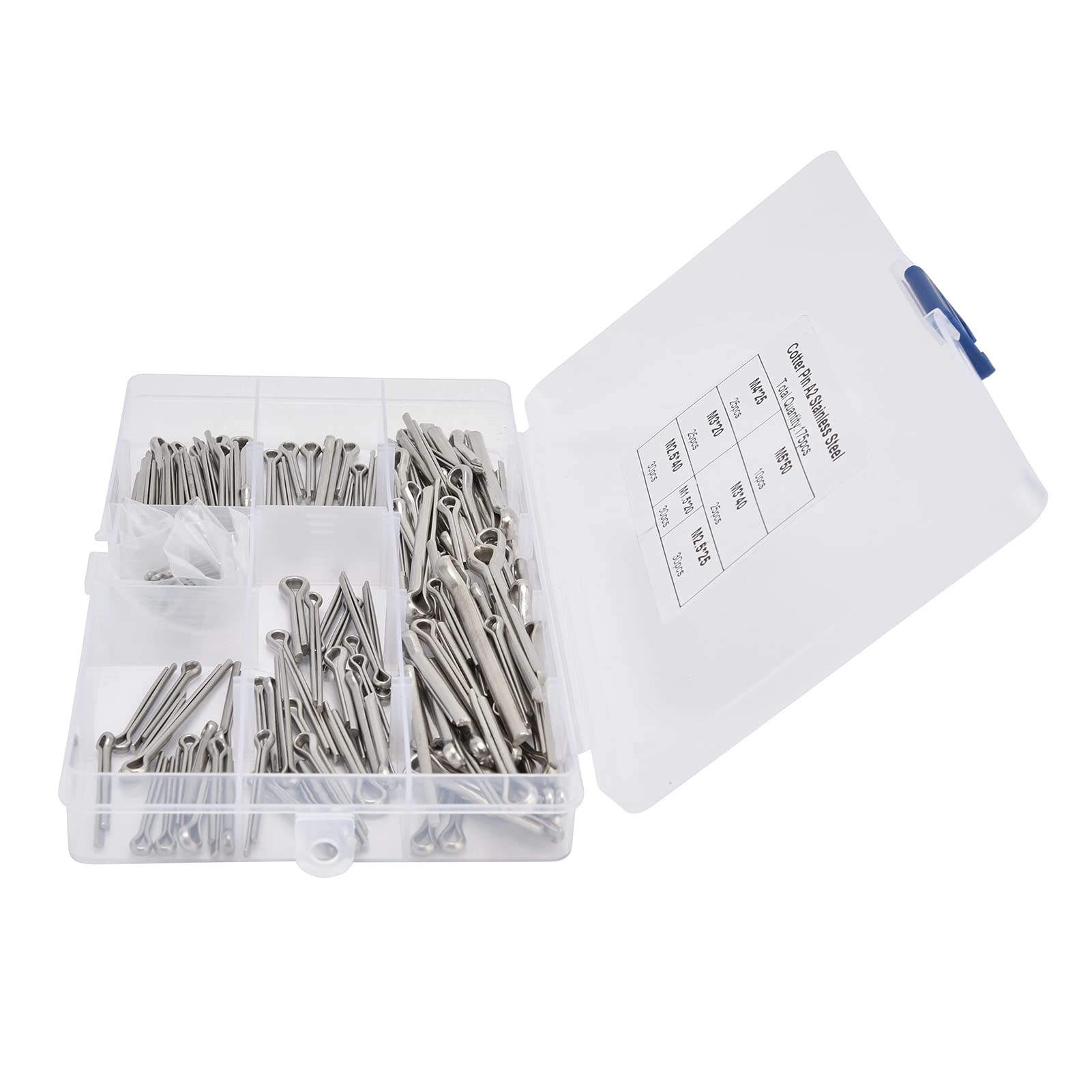 Cotter Pin Assortment Kit, Split Pins Fastener Set Kit Assortment 175Pcs Cotter Pin Metal Clip Stainless Steel Cotter Pins for Car Machinery Workshop