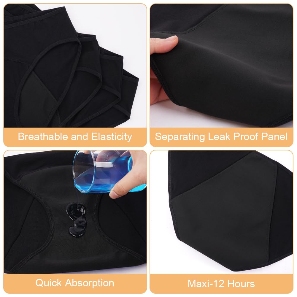flintronic 4 Pezzi Mutandine Mestruali, Mutandine Assorbenti a Prova di Perdite, Cotone Slip Ciclo Protettive Periodico per Donna, Assorbenti e Riutilizzabili, Anti Perdite Lavabili
