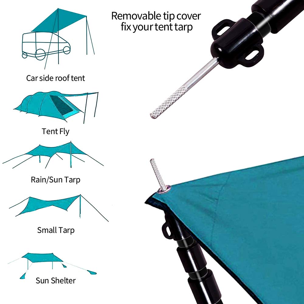 Lot de 2 Pièces Support de Tente Poteaux de Bâche Barre en Aluminium Télescopique 2.3 Mètres Voile d’Ombrage pour Camping Vacances Accessoire de Tente Auvent