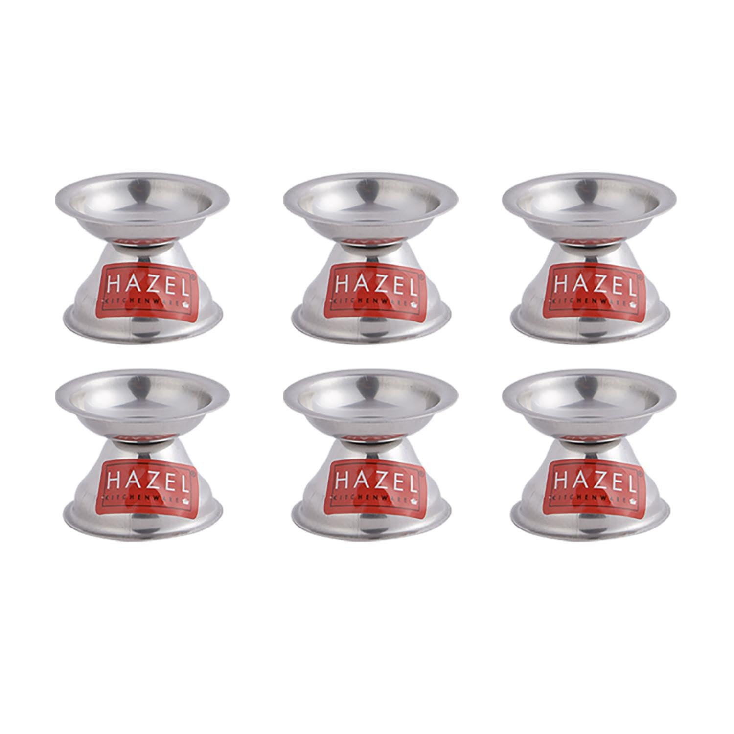 HAZEL Fulwati Diya for Puja | Stainless Steel Fulvat Table Diva Deepak for Pooja | Oil Lamp Deep for Home Mandir Office Temple Pandol Pujan (5 x 3.8 cm), Set of 6