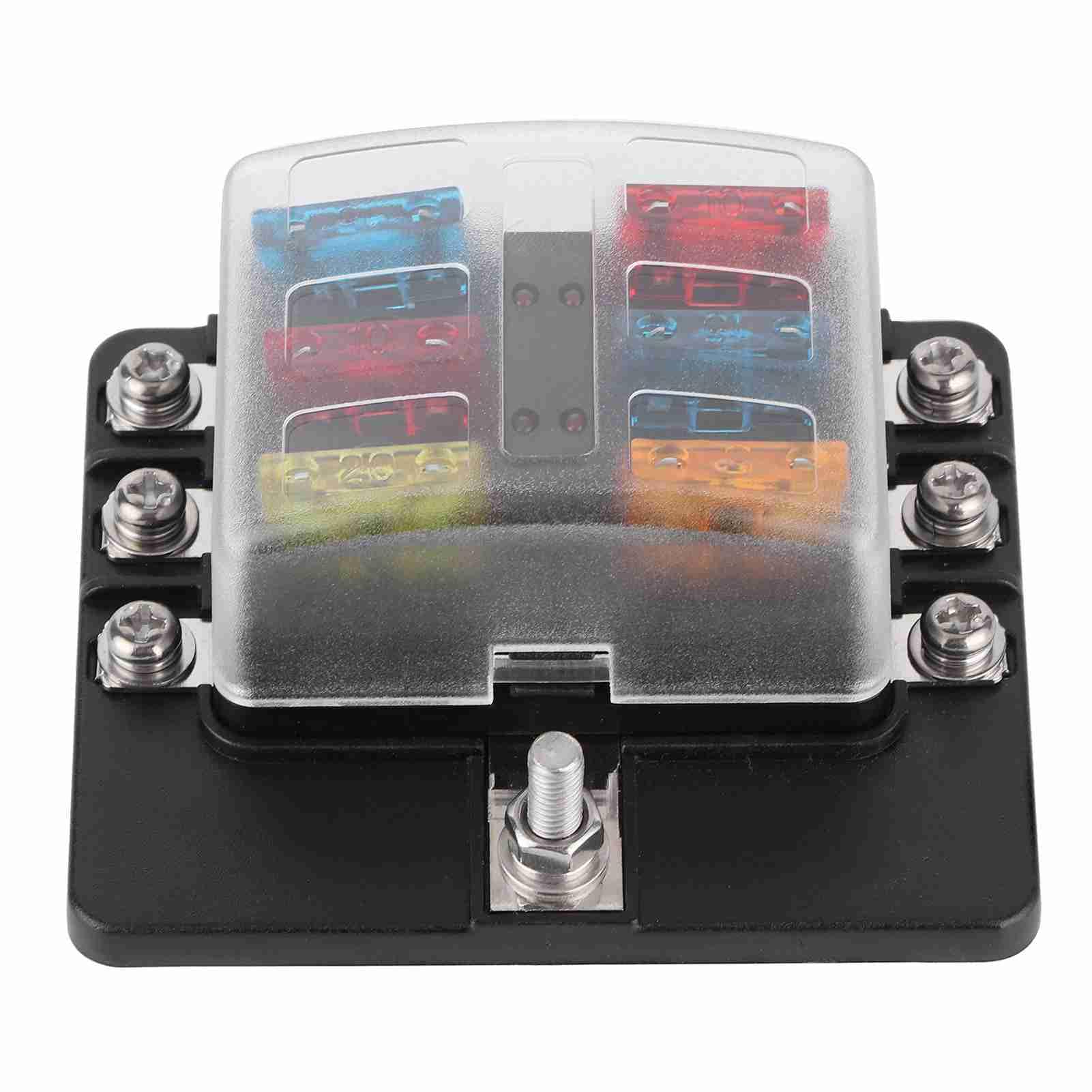 Sicherungshalter, 6-Wege-PBT-Box mit LED-Anzeige für Auto, Marine, Boot, Yacht, Hochwertig, Langlebig, Isoliert, Schwarz