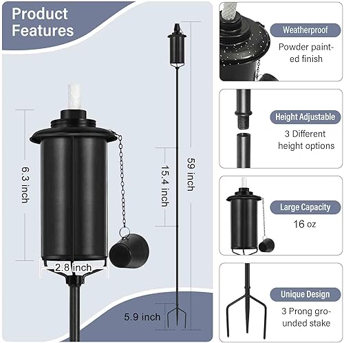 ZSZMFH Paquete de 5 antorchas de metal para exteriores, 16 onzas, antorchas de metal para exteriores, decoración de jardín, antorchas de citronela