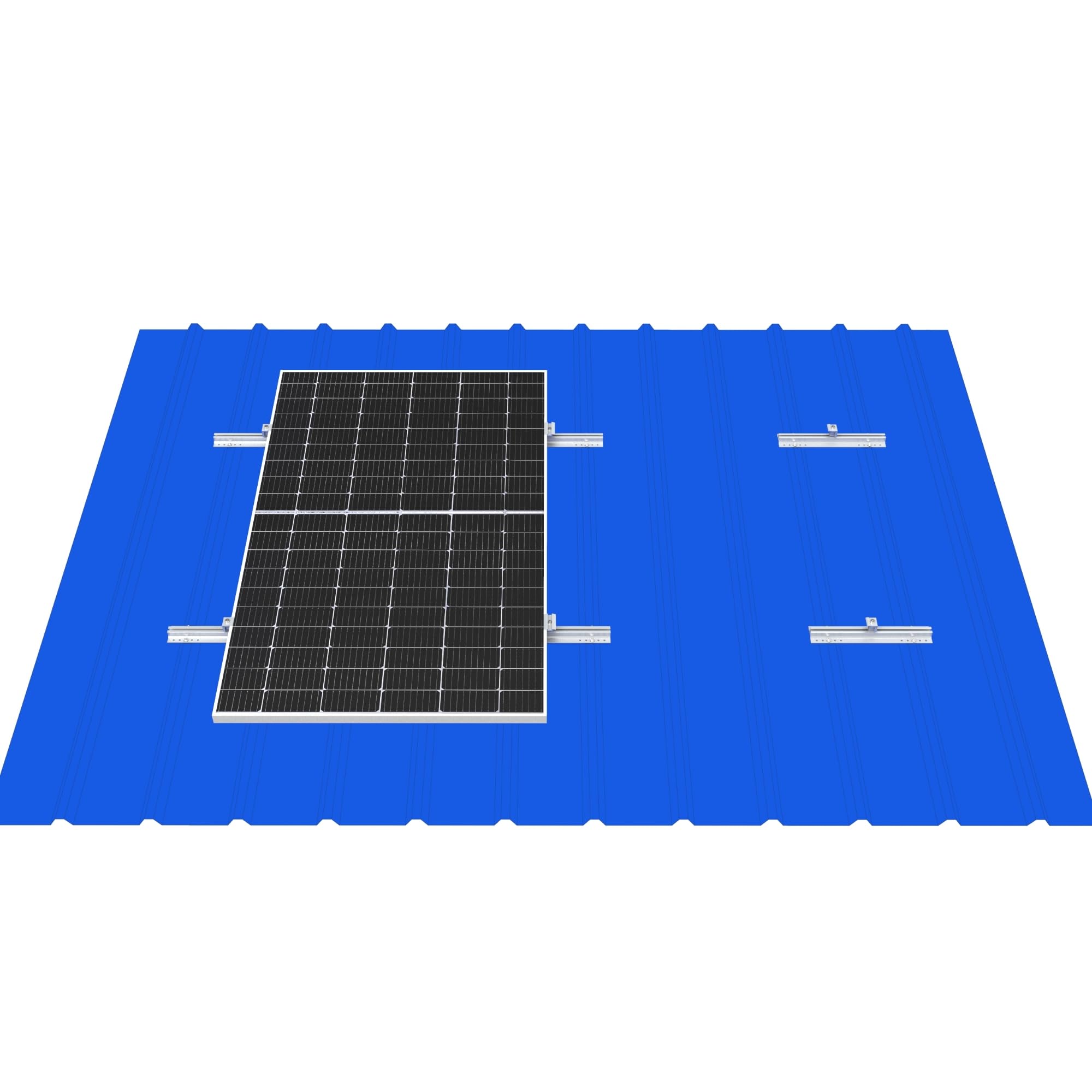 Kit de montage photovoltaïque pour toit en tôle trapézoïdale | Fixation pour 2 modules | Profil T 40 cm | Support avec pince d'extrémité et centrale, et vis