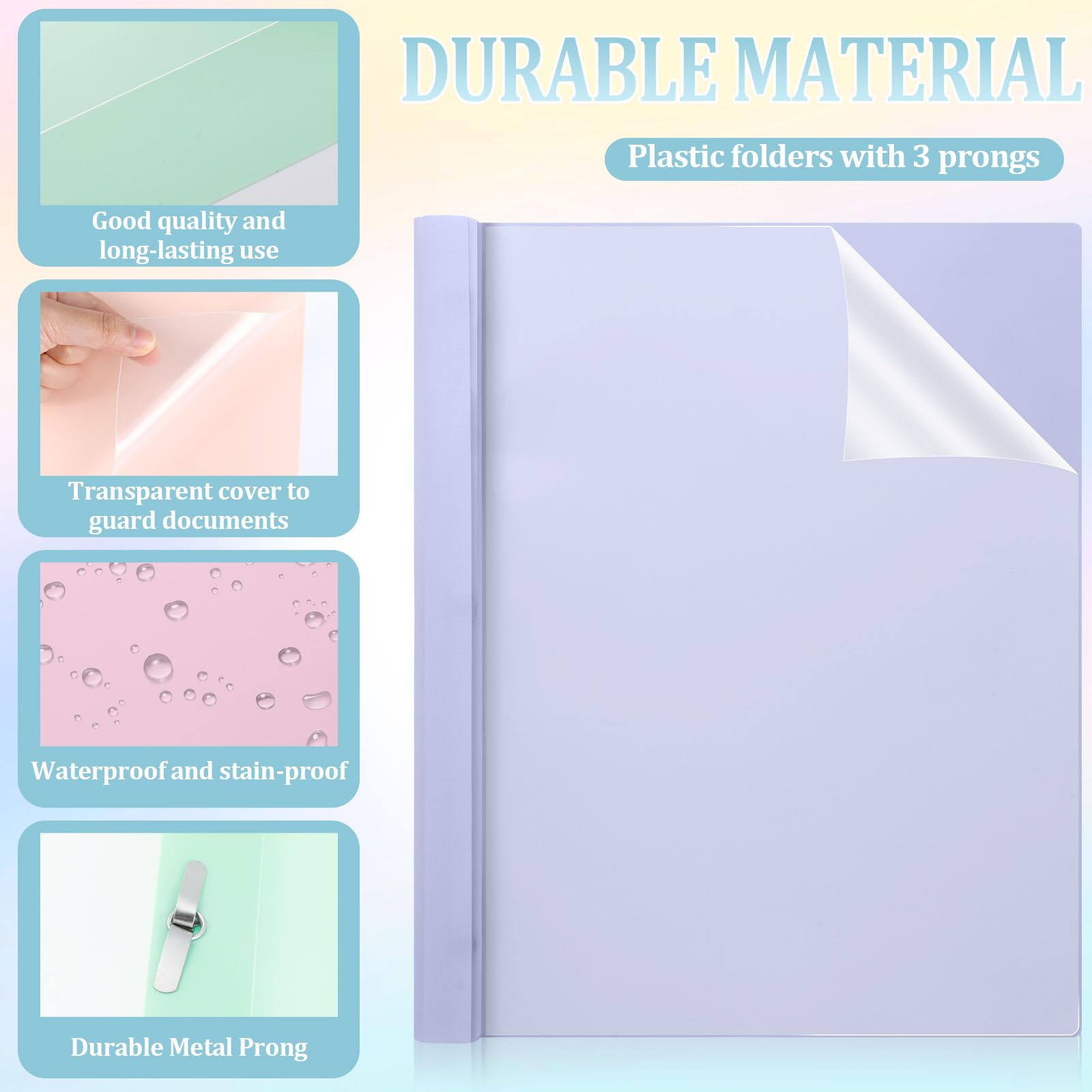 48 fundas de plástico pastel para informes con 3 puntas, carpetas de presentación frontal transparente, carpetas de 3 puntas para currículum, portafolio, documentos, informes, cartas, propuestas