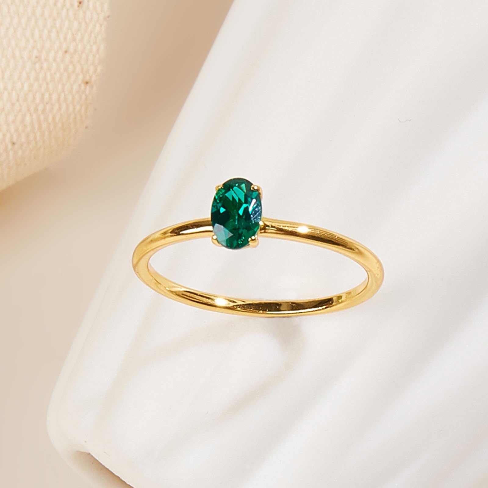 KnSam Echt Goldschmuck 9K/14K/18K Gelbgold Verlobungsring, Labor Erstellt Smaragd Trauringe Dünn, Ring 18/14/ 9 Karat Gold, Gr.47-70