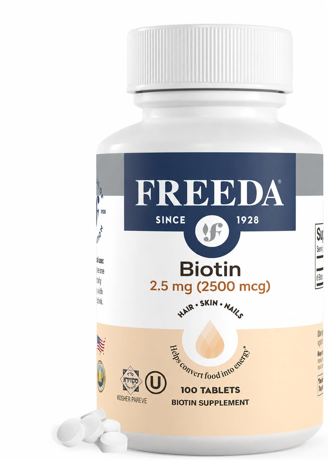 FREEDA Biotin 2500 mcg Tiny Tablets for Hair, Skin & Nails Support