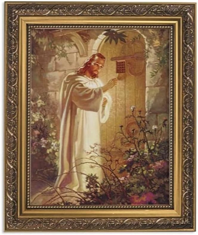 1home Inspirational Ornate Gold Framed Artwork, 8 x 10 Inch, Christ at Hearts Door