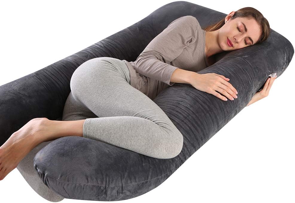 CDEN Pregnancy Pillow, U Shaped Full Body Pillow 55", Maternity Pillow Support for Back, Legs, Neck, Hips for Pregnant Women with Removable Washable Velvet Cover(Black)