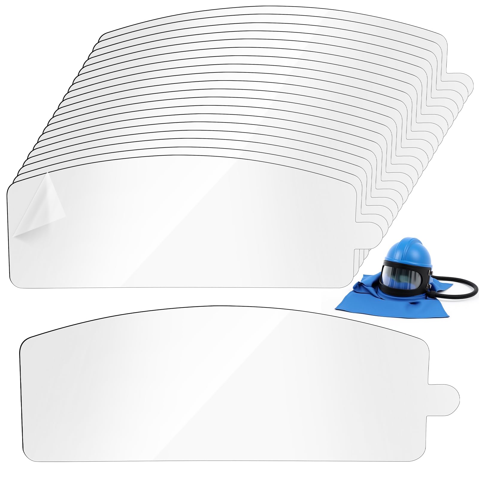 Kingdder 20 Stück Sandstrahlhaube Ersatz Außenlinse Air Feed Sandstrahl Helm Visiere Klare PVC-Folie Schutzlinsenschutz für blaues Sandstrahlen ausgestattet